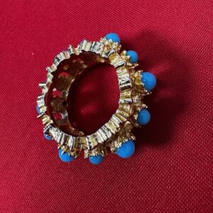 Vintage Gold Tone Scarf Ring With Turquoise Colored Heads